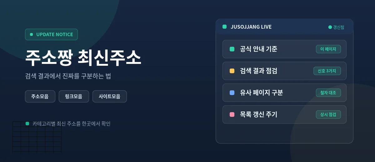 주소짱 최신주소 안내 — 공식 안내 기준, 검색 결과 점검, 유사 페이지 구분, 목록 갱신 주기 패널
